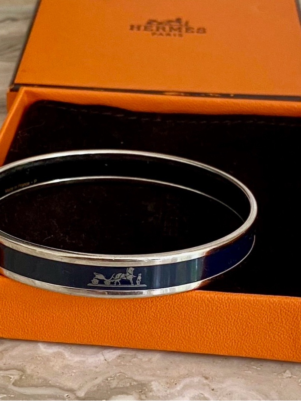 RARE Hermès Navy Enamel Caleche Bangle